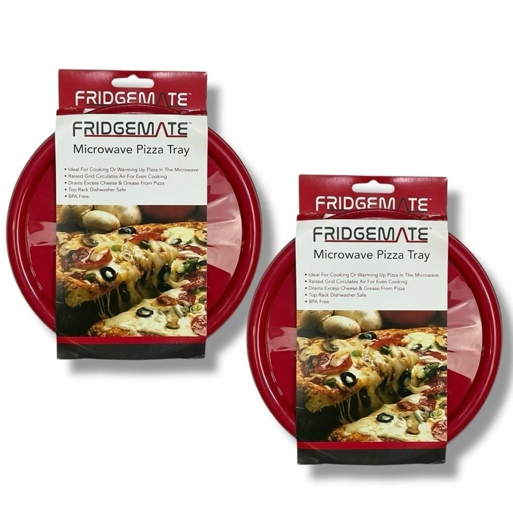 Fridgemate Pizza Reheating Microwave Trays 2 Piece Set Round Red New Merchandise
